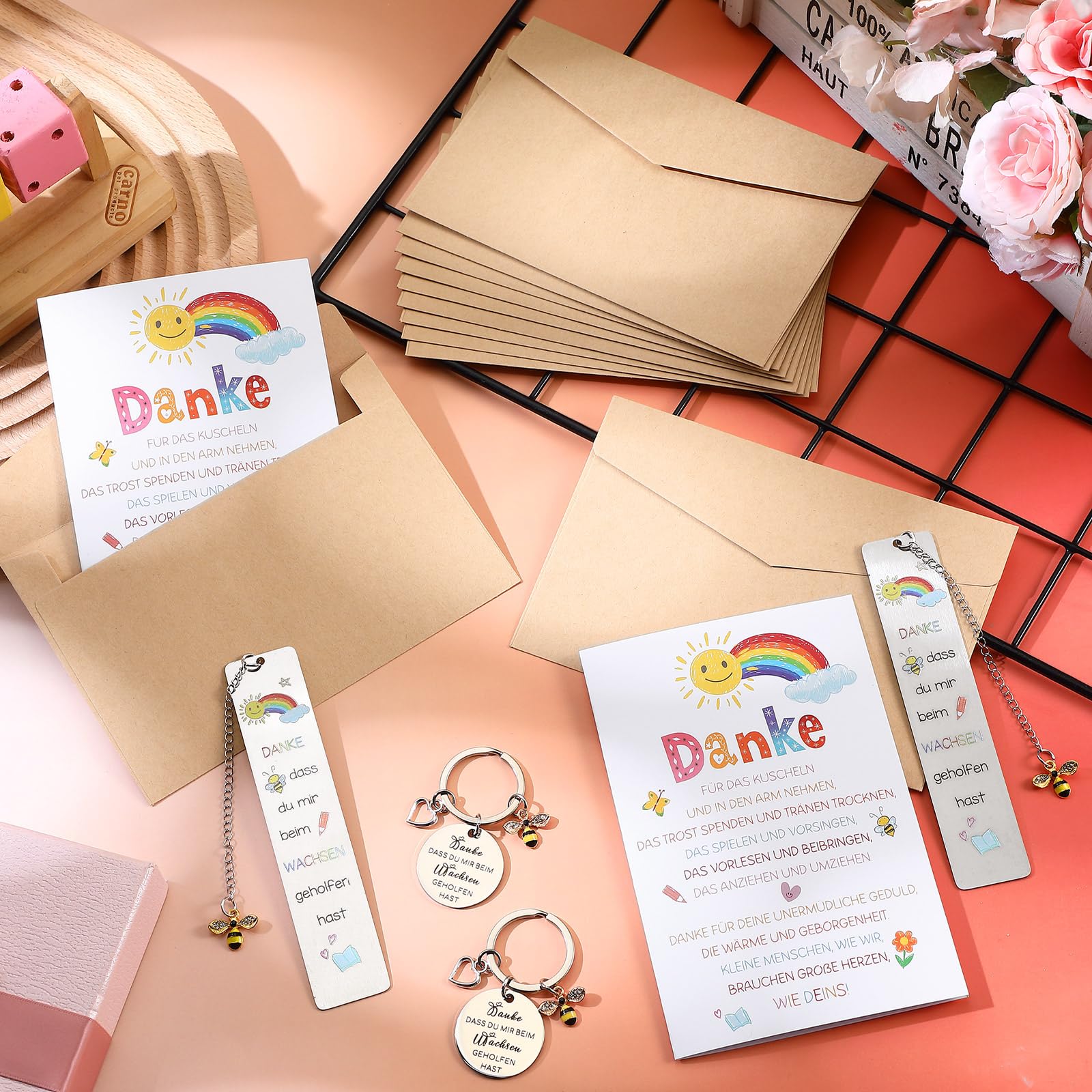 Tenare Lehrer Dankesgeschenk-Set – 2 Gravierte Schlüsselanhänger & 2 Dankeskarten Mit Umschlägen