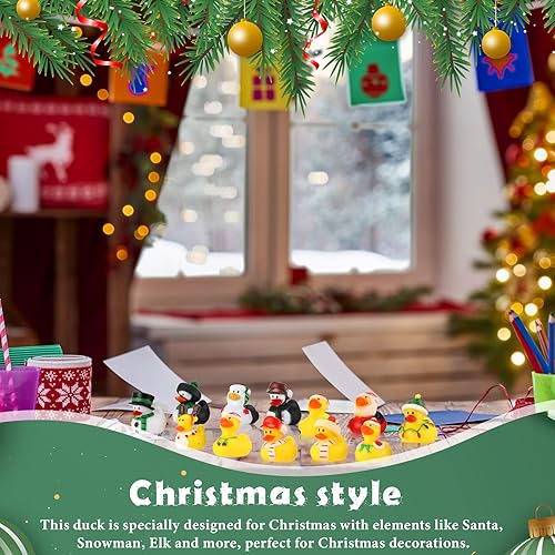 Miniatura 5 de Charniol 24 piezas de pato de goma de Navidad de 2 pulgadas, mini patito de juguete para 24 niños y niñas, decoración de Navidad, regalo para