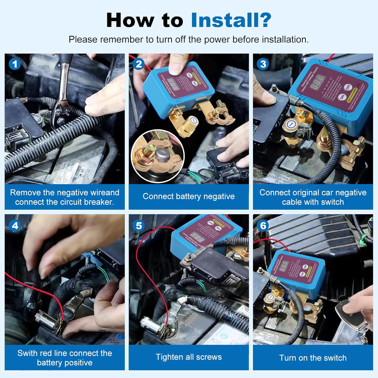 Remote Battery Disconnect Switch 12V 250A with Voltage Display and Remote Control,Battery Disconnect Switch with Anti-Theft Kill Switch for Car,Power Cut Off for Auto,Truck,RV,Marine Battery Safety