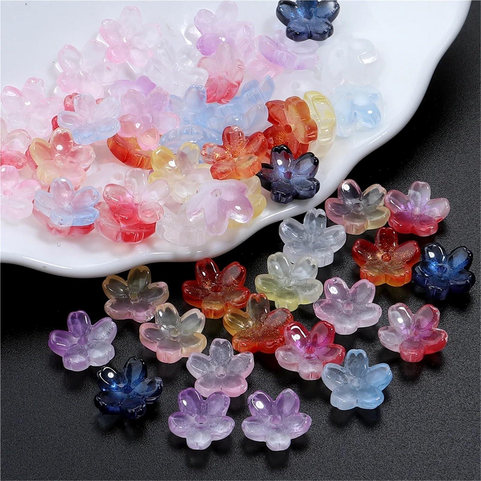 Espaciadores de cuentas acrílicas de flores, 500/1000 unidades, cuentas sueltas de cristal degradado de 10,5 mm para hacer joyas, pulseras, collares, aretes, accesorios (azul negro, 1000 unidades)