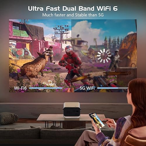 Miniatura 5 de Enfoque automáticoKeystoneProyector 4K con WiFi y Bluetooth, proyector de película giratorio de 360, proyector portátil con 200 ANSI, proyector al