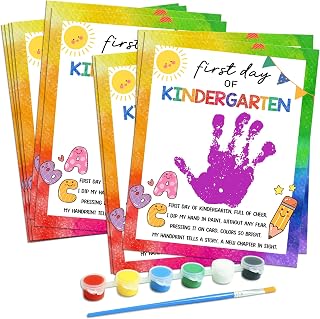 Custom Kindergarten Crafts 10 Pcs DIY Handprint First Day of School Kit – Keepsake Cards with Paint – Fun Back to School Classroom Activity, Children, Birthday Gifts, Board Gift