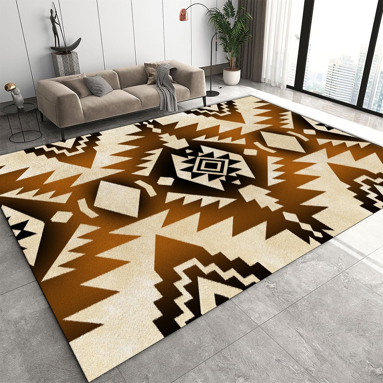 Beige Western Area Rugs for Living Room,6x8ft,Southwestern Native American Rug,Rustic Tribal Navajo Aztec Rug,Soft Non-Slip Western Decor Carpet,for Dining Room,Bedroom,Office,Brown Black