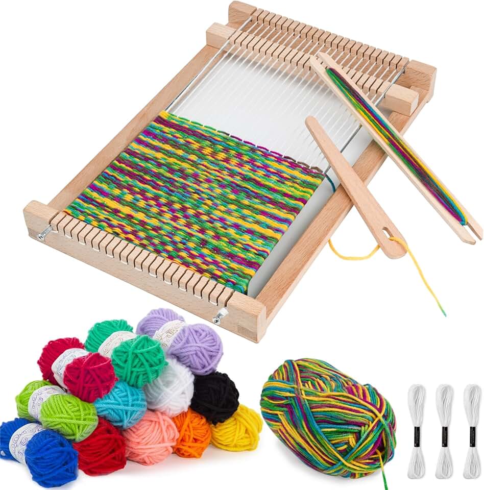 LYKTRIX Tear de tecelagem para crianças, kit de tecelagem de madeira, kit de tear para crianças de 8 a 12 anos, ótimos teares de tricô para iniciantes e meninas acima de 6 anos, contém fio de