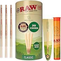 Vista 7 de RAW Cones Lean Size: Paquete de 100 papeles de liar y puntas preenrollados delgados, sabor clásico, papel crudo de combustión lenta, 4.291 in