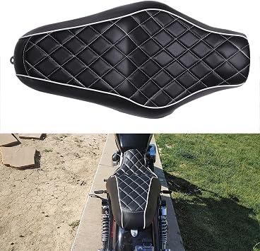 ブラック オートバイ フロント ドライバー リア 助手席 ツーアップ レザー シートクッション Harley Davidson Sportster Iron 883 SuperLow 1200T XL1200T に対応