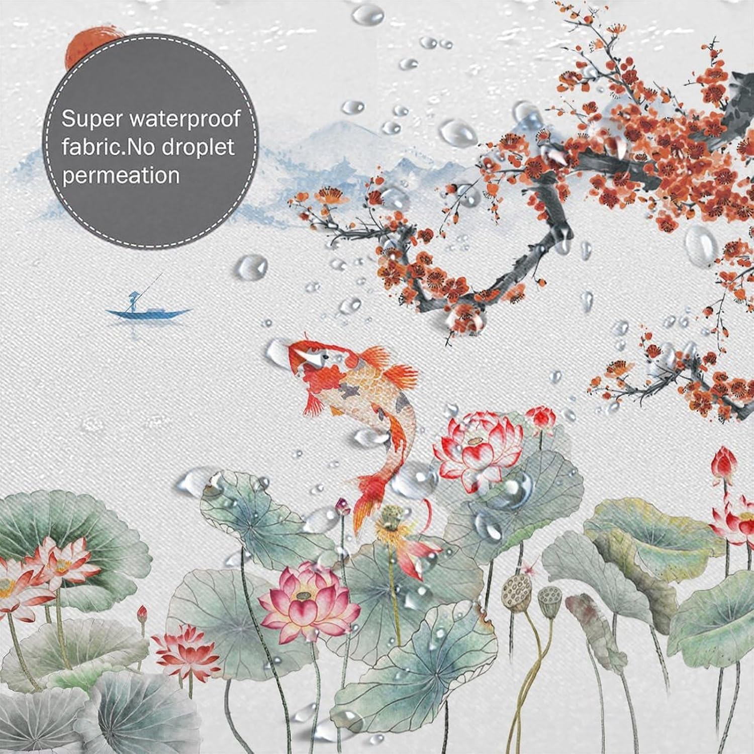 Japanese Koi Fish Shower Curtain,Spring Nature Landscape Cherry Blossoms Floral Print Shower Curtain for Bathroom Decor Asia Oriental Theme Fabric Waterproof Upholstery Hook 72x72inch