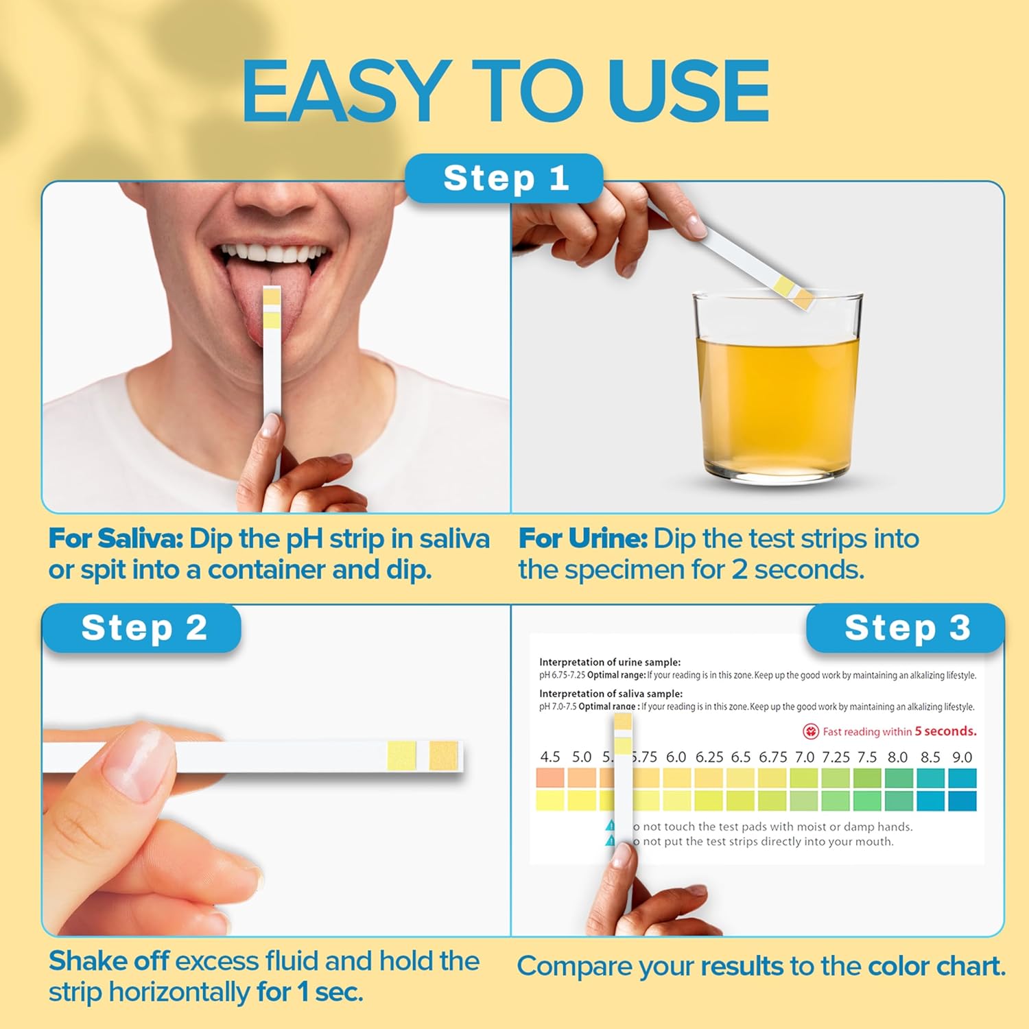 One Step pH Test Strips for Urine & Saliva Testing (4.5-9.0), 100 pH Strips, Test Alkaline & Acid Levels in The Body, Body pH Test Kit, Highly Accurate Results in Seconds, Home Health Tests - Image 5