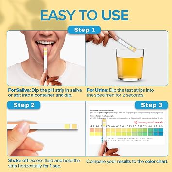 One Step: pH Urine & Saliva Test Strips, 100 Strips, Test Range (4.5-9.0), Tests Alkaline & Acidity Levels in the Body, Body pH Test Kit, Highly Accurate Results in Seconds, Home Health Tests