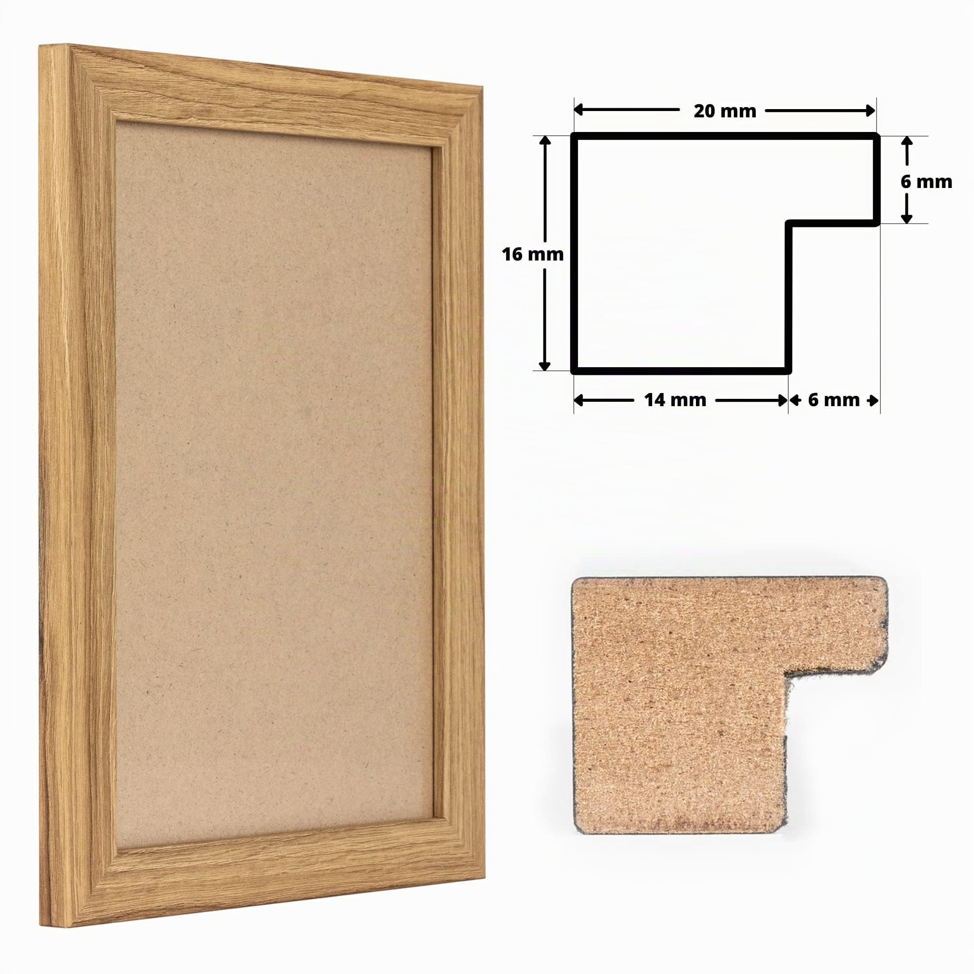 CLAMARO 'COLLAGE 20' Bilderrahmen 100x140 handgefertigt nach Maß | Eiche Catania | Moderner 20 mm breiter slim Design MDF Holzbilderrahmen inkl. Acrylglas, Rückwand und Aufhänger