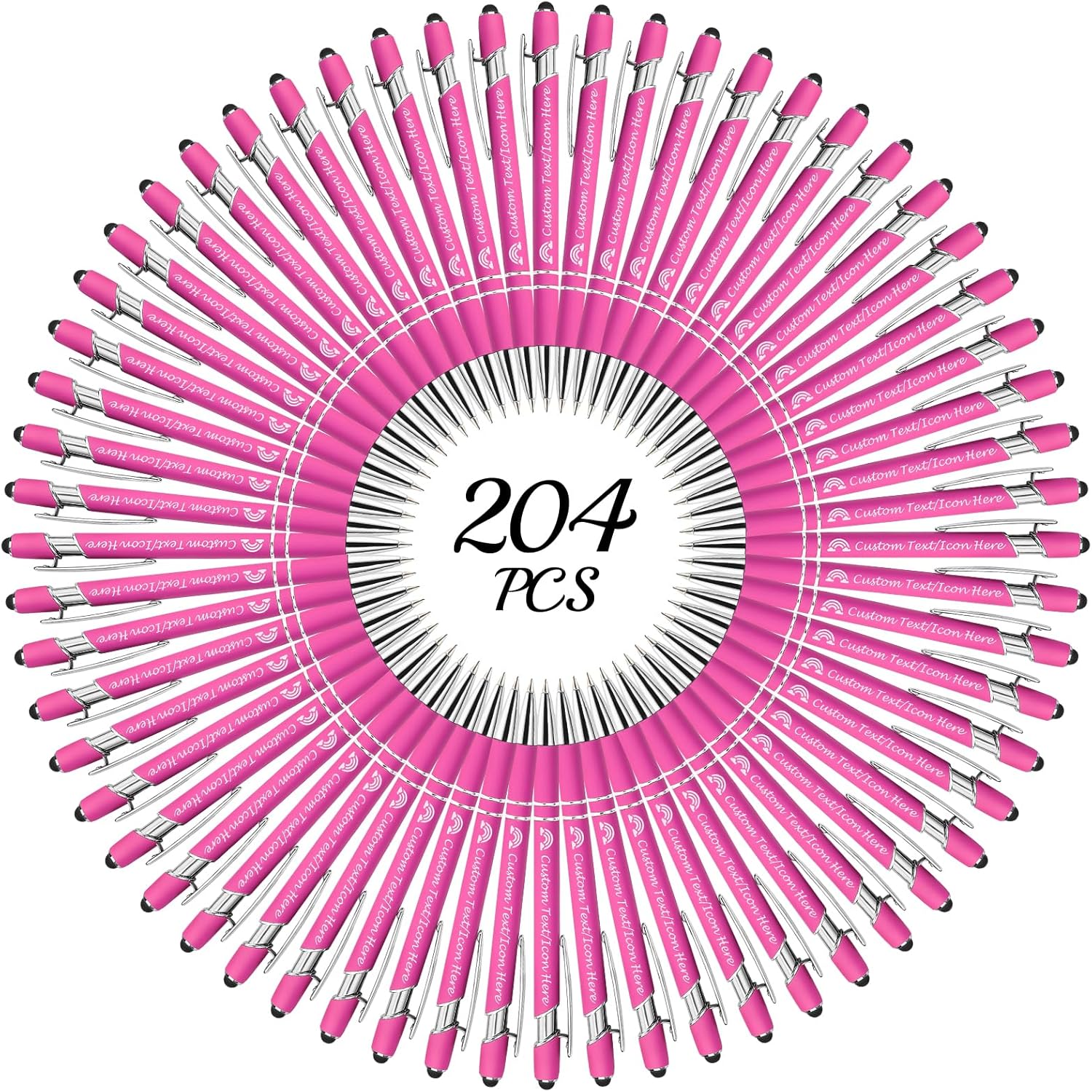 204 Pcs Personalized Pens with Name Bulk Custom Black Ink Pens with Stylus Customized Engraved Ballpoint Pens with Logo Business Smooth Writing Medium Point Pen-Pink