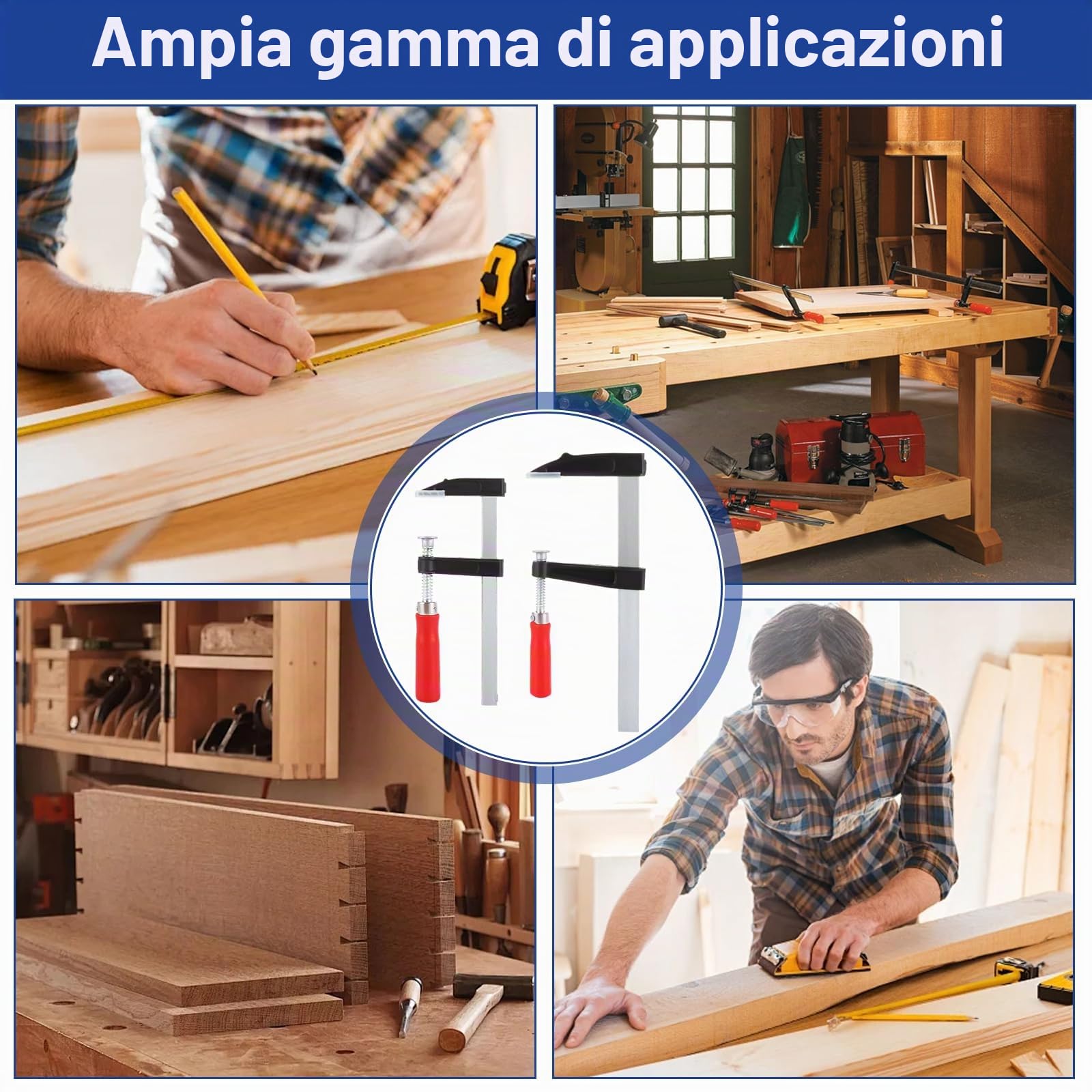 Set di 6 morsetti a vite, con apertura 150 mm/300 mm, per un fissaggio preciso, lavorazione del legno, fissaggio preciso di pezzi in legno