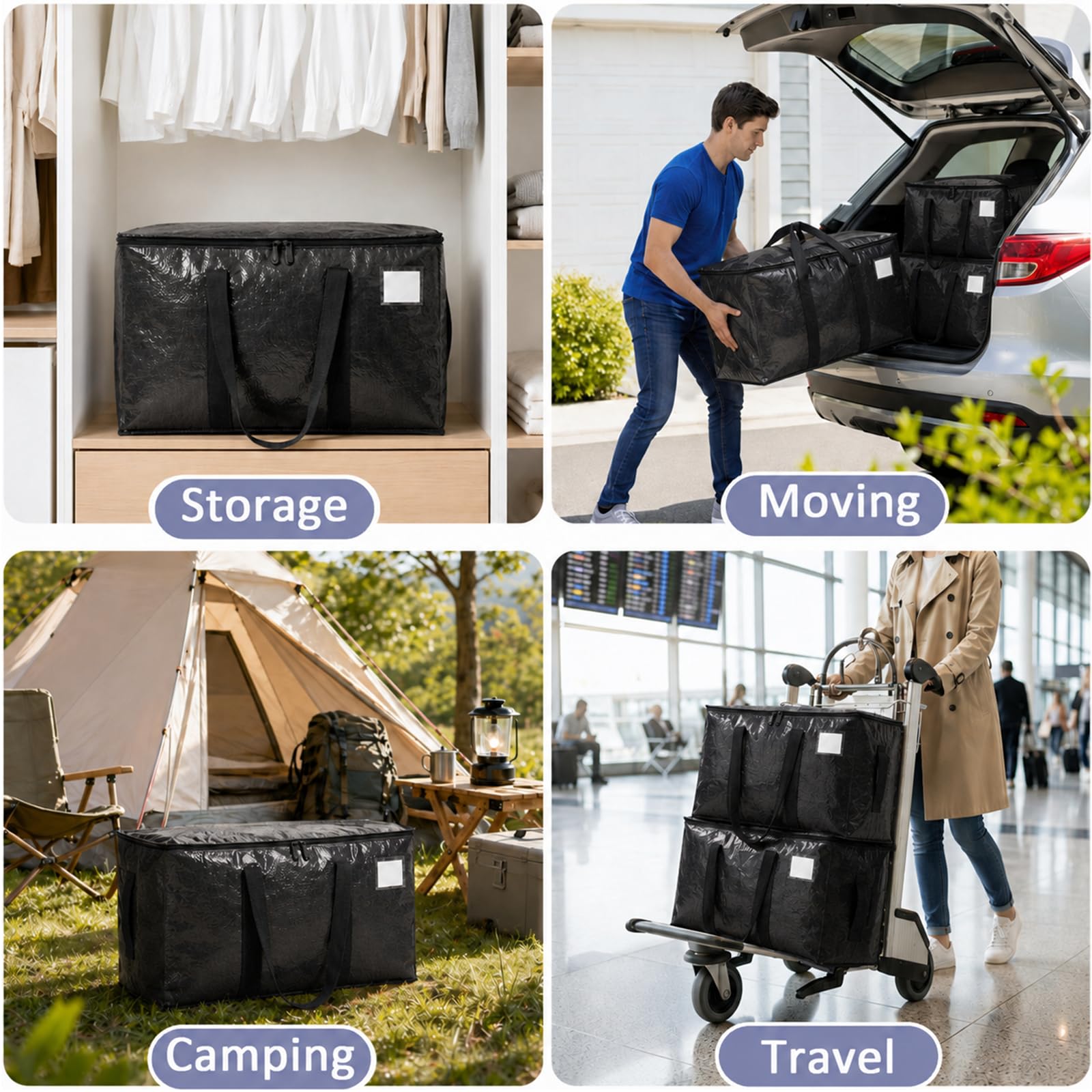 Songrey Heavy Duty Moving Bags, 8 Pack Large Storage Bags with Zipper & Handles, Waterproof Totes Bags for Clothes Packing, Moving, College Supplies, Home Organization view 7