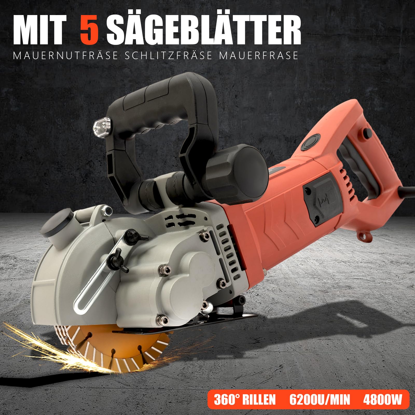 Scanalatore Per Tracce Muro Scanalatrice Elettrica Tubo Flessibile Per L'Estrazione Della Polvere Motore Tutto In Rame Da 4800 W Adatto Per Costruzione Decorazione Demolizione E Altre Occasioni