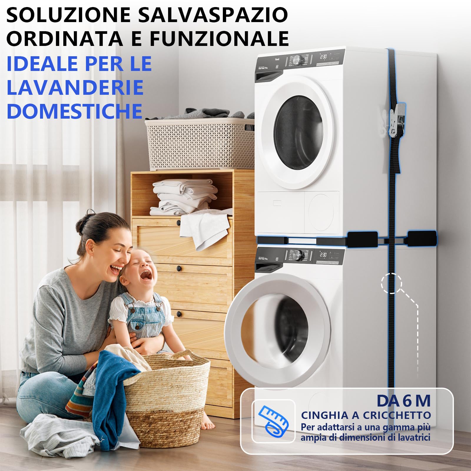 JHCHU Kit di impilamento universale per lavatrice e asciugatrice, Gamma di telaio regolabile 45~68cm, Offre soluzioni per impilare lavatrici e asciugatrici di diverse dimensioni (Nero)