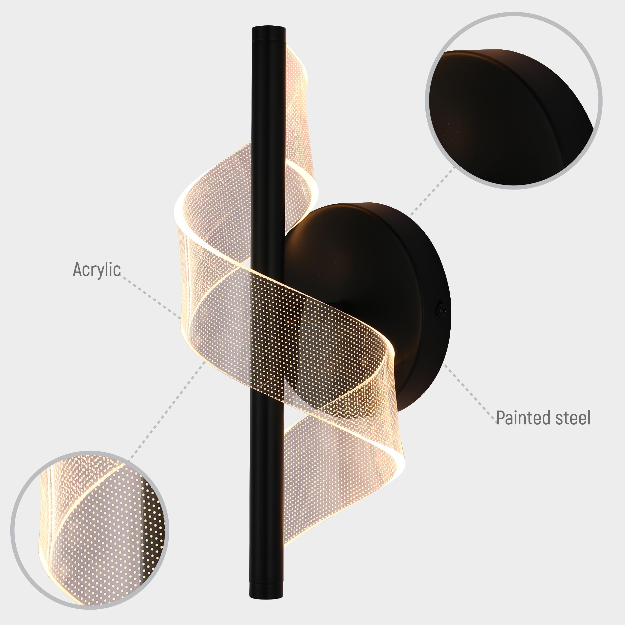 TEKLED myHome LED Spiral Modern Wall Sconce Light, Black - Image 2