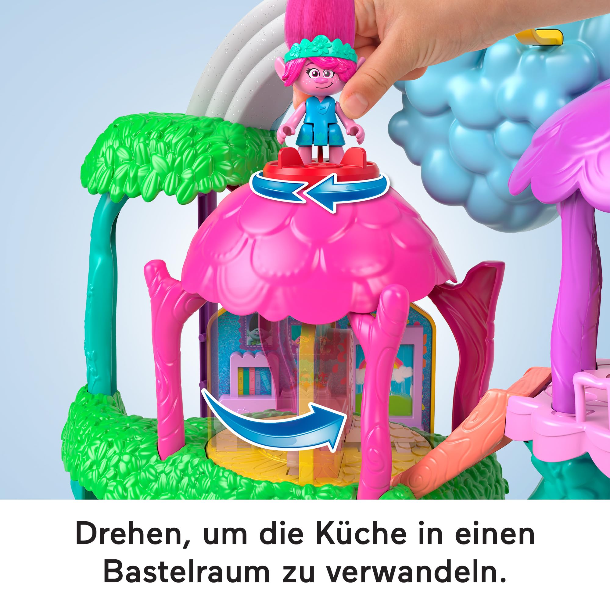 Fisher-Price IMAGINEXT DreamWorks Trolls Regenbogen-Baumhaus - Lichter, Geräusche, Spielbereiche, bewegliche Poppy-Figur, für Vorschulkinder ab 3 Jahren, HML49