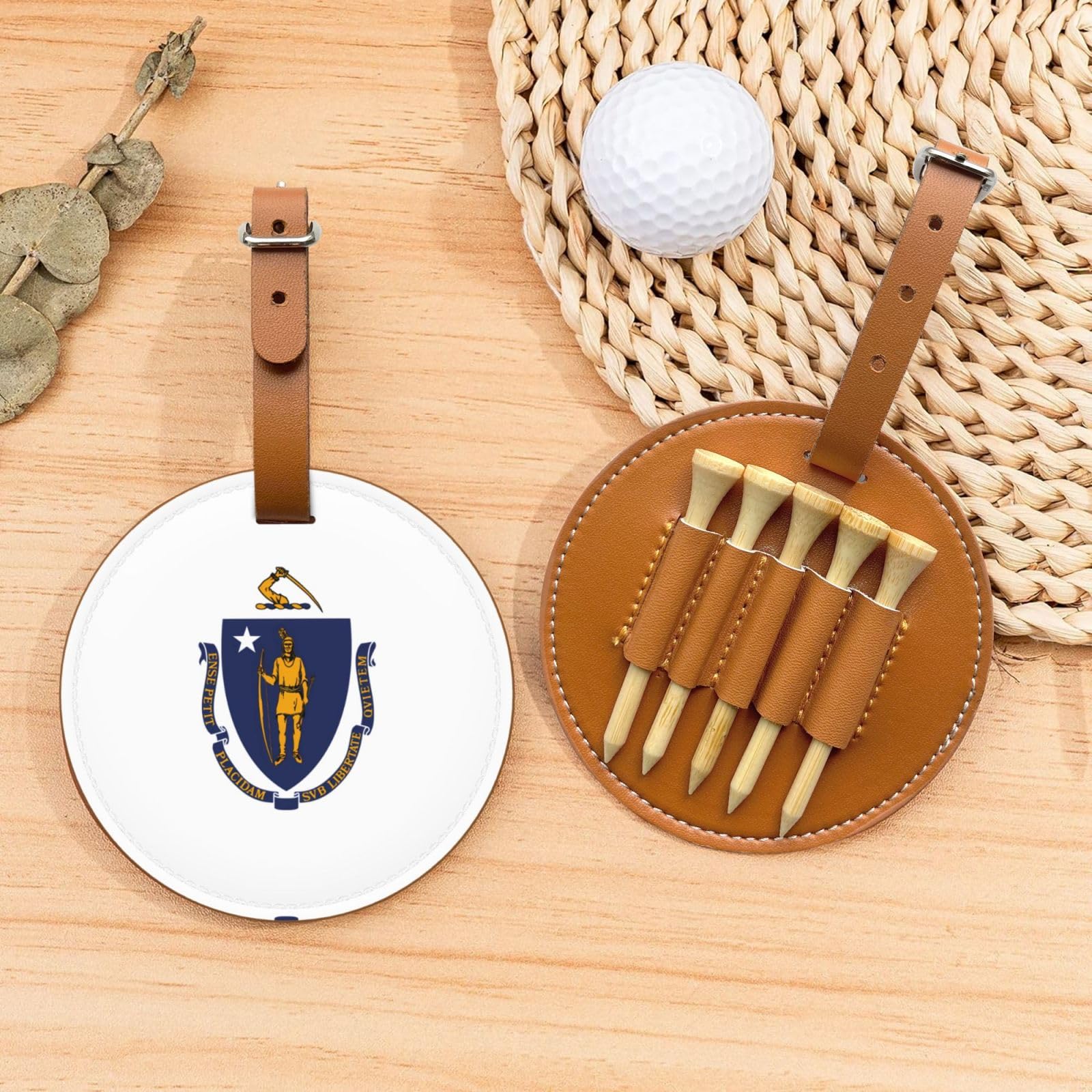 Massachusetts State Flag Brown Printed Golf tee Storage Bag - Portable Design, Easy to Organize tee