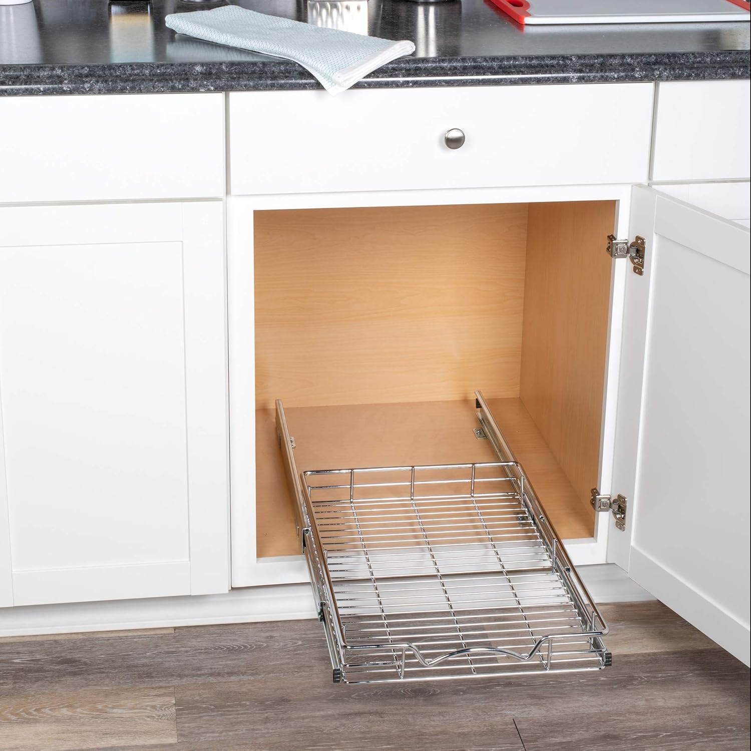 Flash Deals - 80% OFF Pull Out Drawer Cabinet Organizer, Heavy Duty-with 5 Year Limited Warranty- Slide Out Kitchen Cabinet Storage Shelves -14”W x 21”D - Requires At Least a 15-1/4” Cabinet Opening, Wire Frame, Chrome Finish Crazy Clearance Pull Out Drawer Cabinet Organizer, Heavy Duty-with 5 Year Limited Warranty- Slide Out Kitchen Cabinet Storage Shelves -14”W x 21”D - Requires At Least a 15-1/4” Cabinet Opening, Wire Frame, Chrome Finish