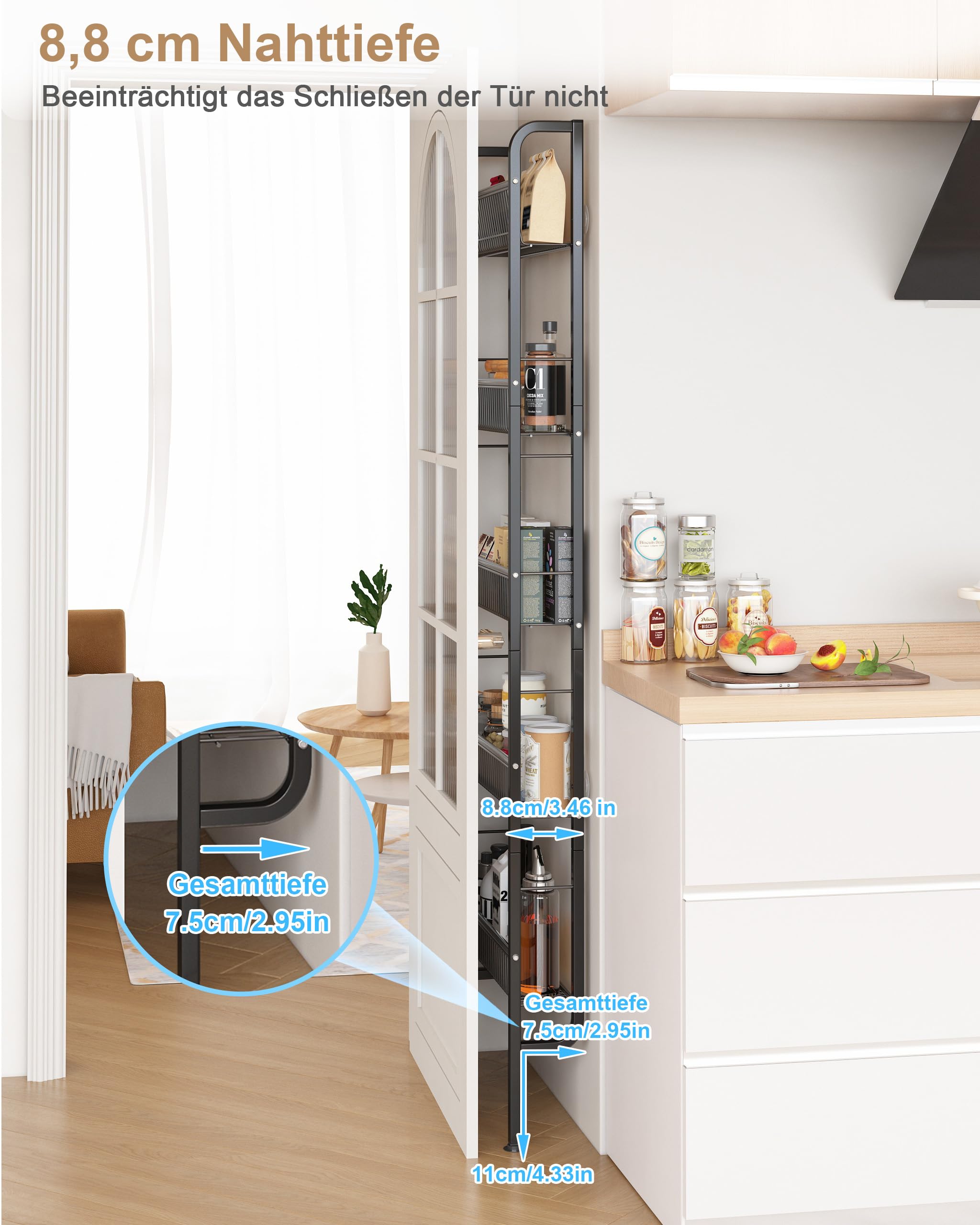 UMDONX 5 Etagen Metall Schmales Badezimmerregal Bücherregal, Wandregal für die Küche, Leiterregal Multifunktionales Metallregal für Enge Räume, Schwarz