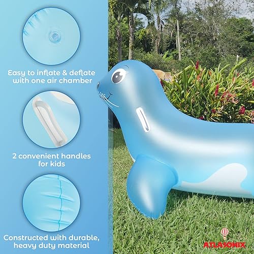 Miniatura 5 de Atlasonix Flotador inflable de piscina de león marino  Balsa flotante de verano para niños balsa de piscina grande  Flotador inflable seguro estable