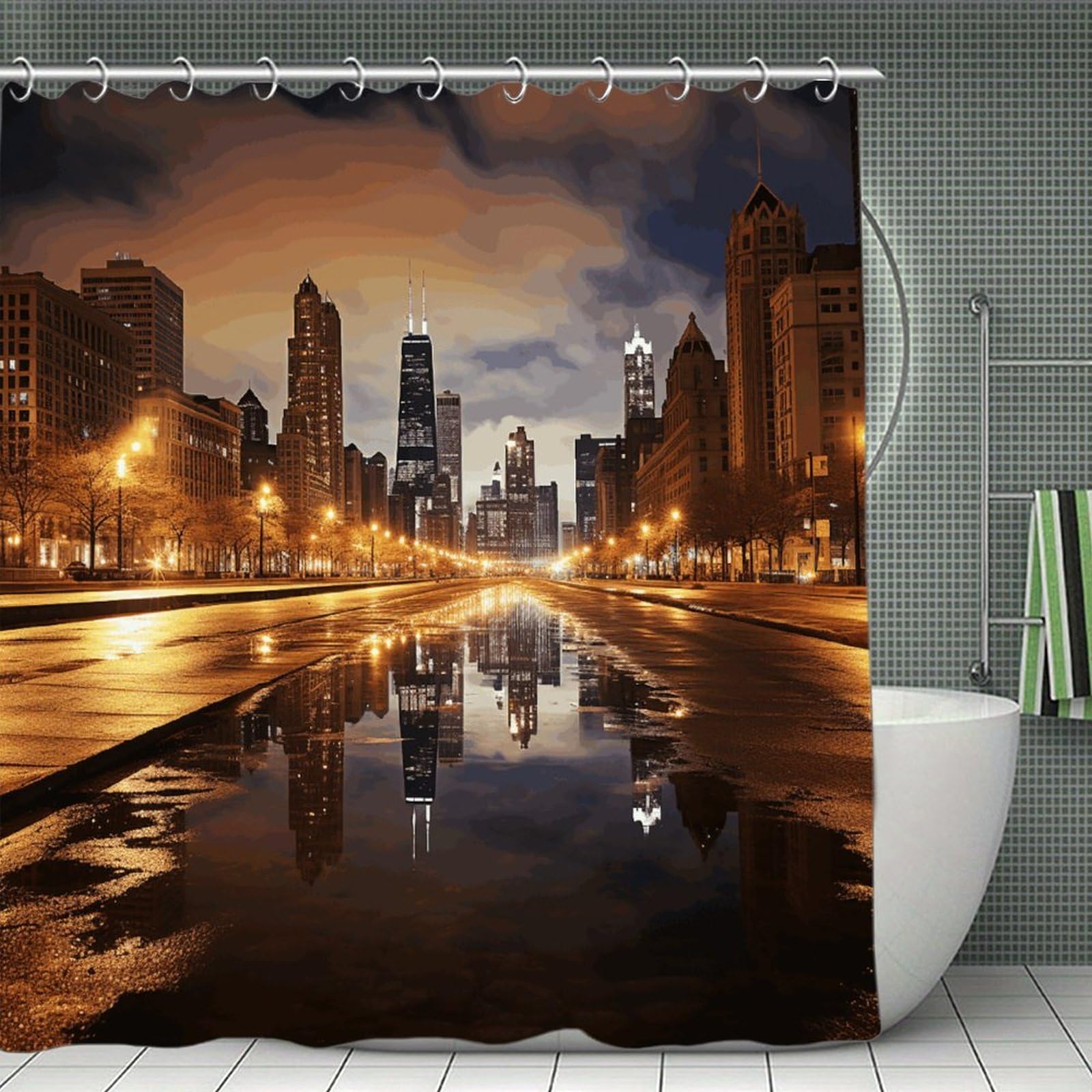 VstaDank Chicago Bath Curtain Elegant Heavy Duty Shower Curtains 70x70 in Rustic Farmhouse Cloth Shower Curtains Neutral Modern Bath Curtain for Bathroom