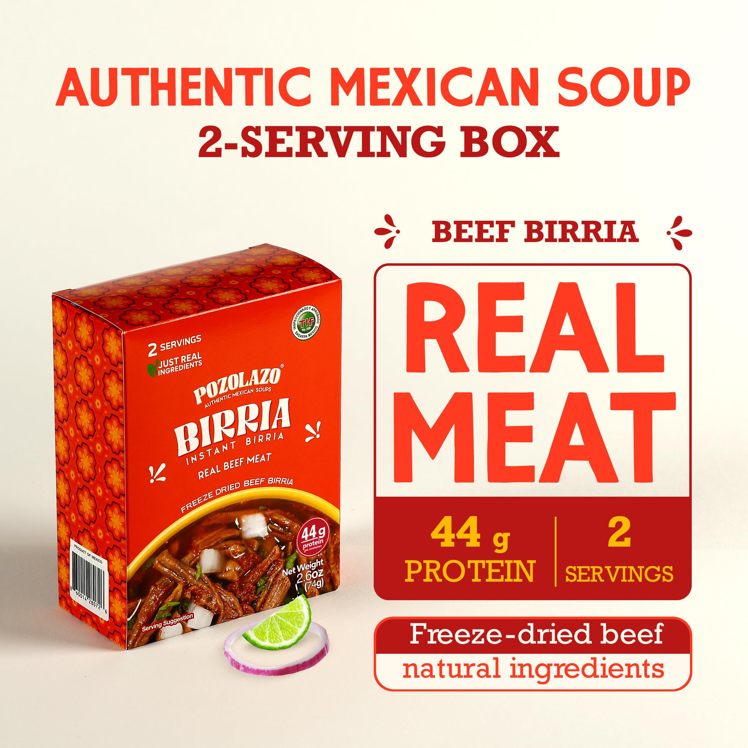 POZOLAZO | Instant Birria Soup | Mexican Beef Stew | Real Freeze-Dried Meat | 2-Serving Box | Authentic Red Chile Broth & Spices