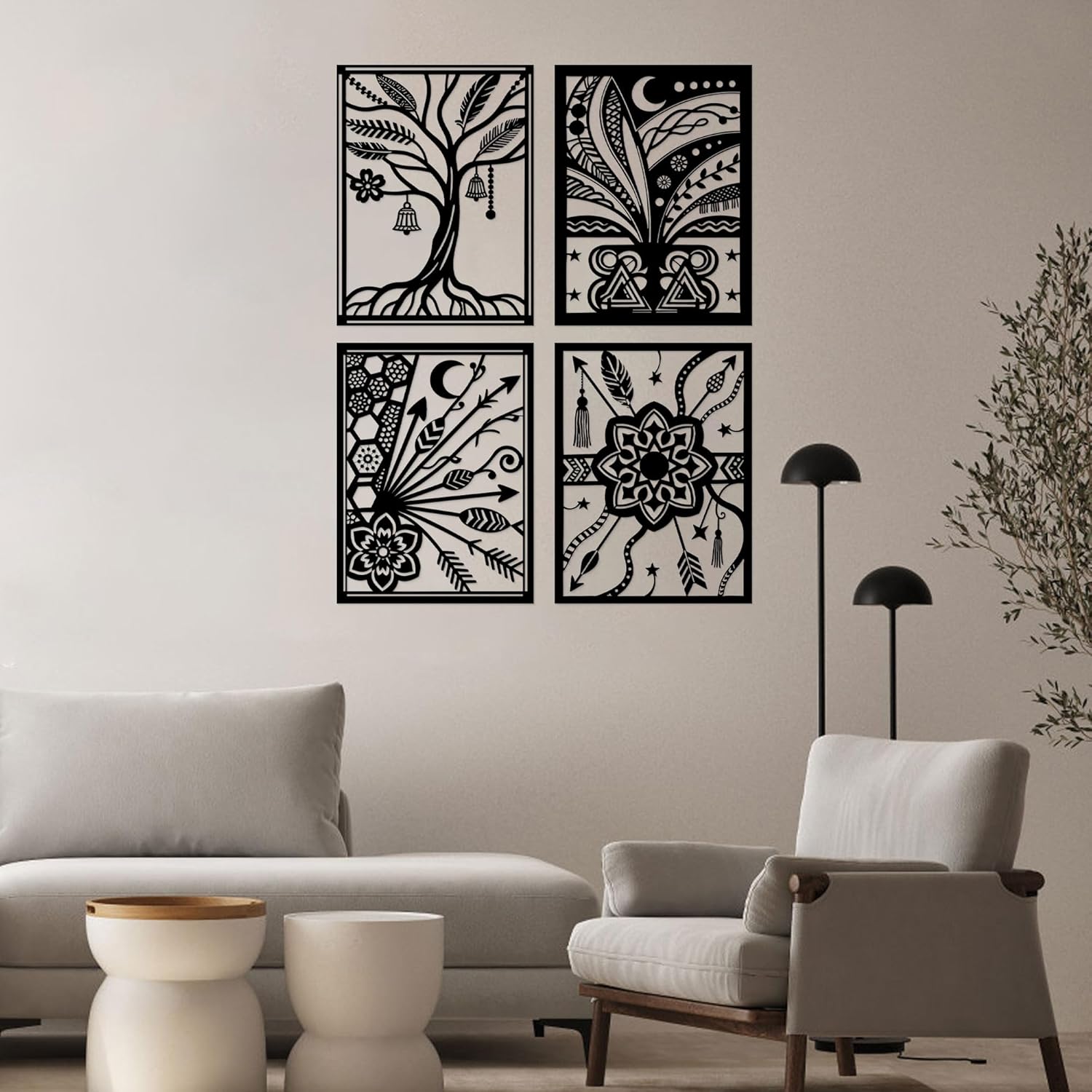 GlintHome Boho Living Room Decor Metal Wall Decor for Bedroom Black Abstract Minimalist Line Wall Art Bohemian Wall Hanging for Bathroom Office Home