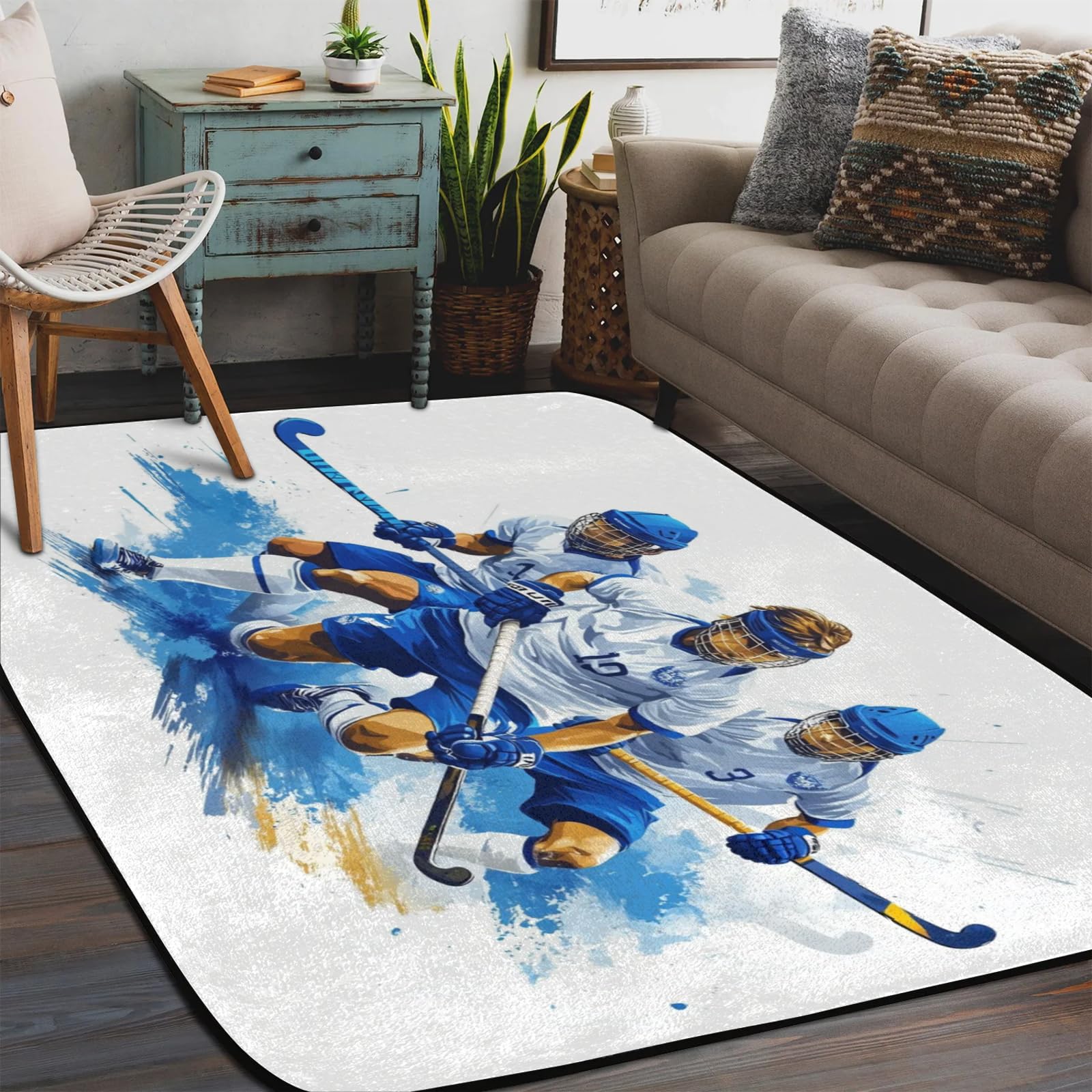 Grand tapis joueur de hockey lavable et antidérapant 122x183 cm