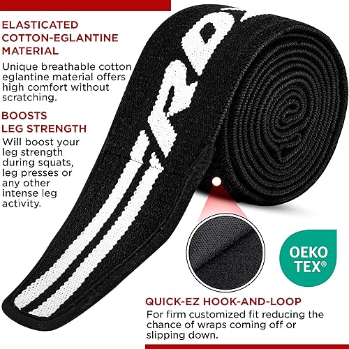 Miniatura 9 de RDX Rodilleras para levantamiento de pesas, correas elásticas de 78 pulgadas, levantamiento de potencia, soporte de prensa de piernas, gimnasio