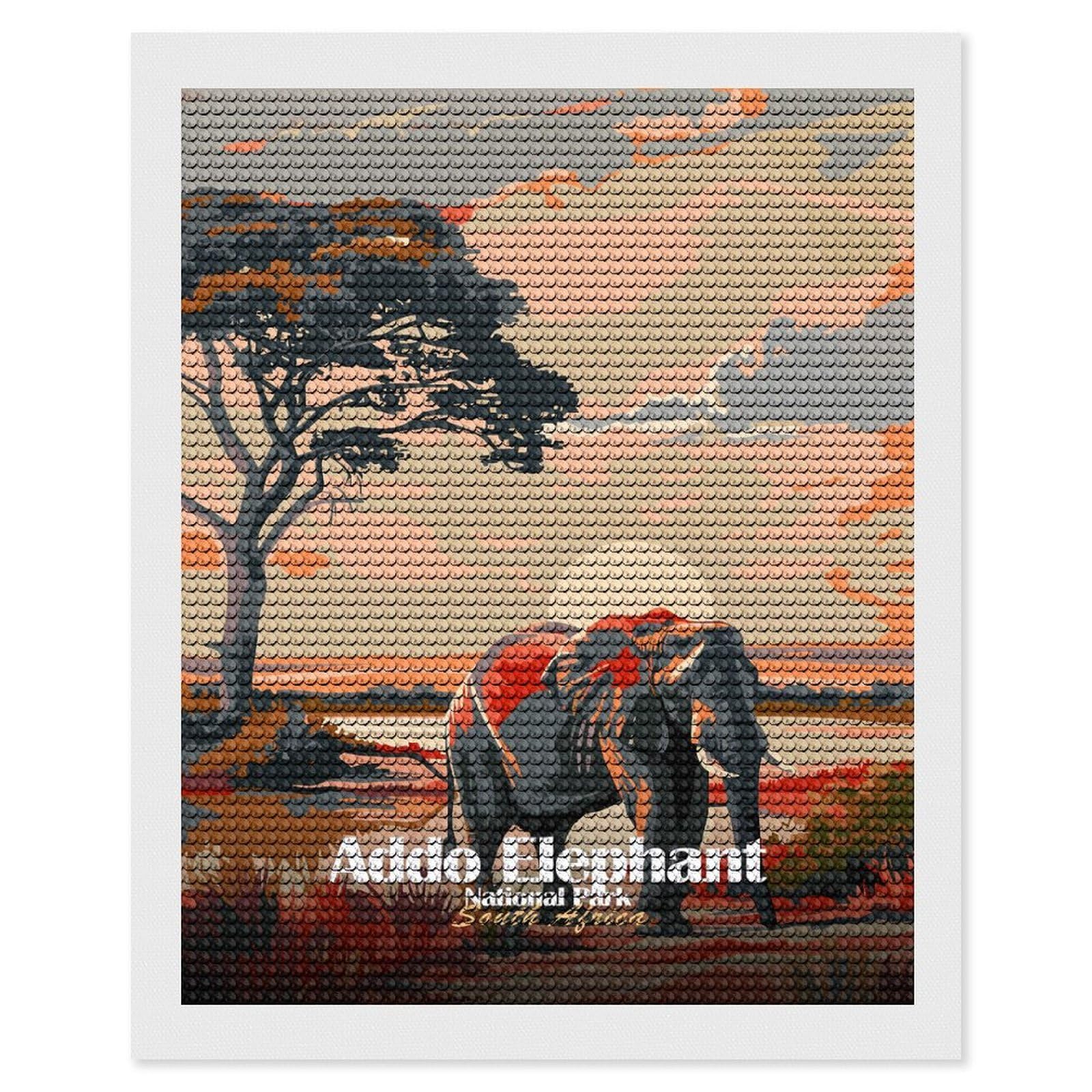Junmoney Addo Elephant National Park South Africa Full Drill Diamond Painting Kit 16"x20", for Teens, Calming Craft to Unwind, Home Wall Decor, Christmas Gift