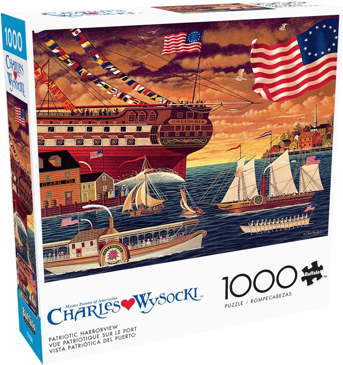 Buffalo Games – 1000 Piece Jigsaw Puzzle ​- Patriotic Harborview - Charles Wysocki Colorful Puzzle for Adults – Precision-Cut Pieces, Beautiful Artwork, and Hours of Relaxing Fun
