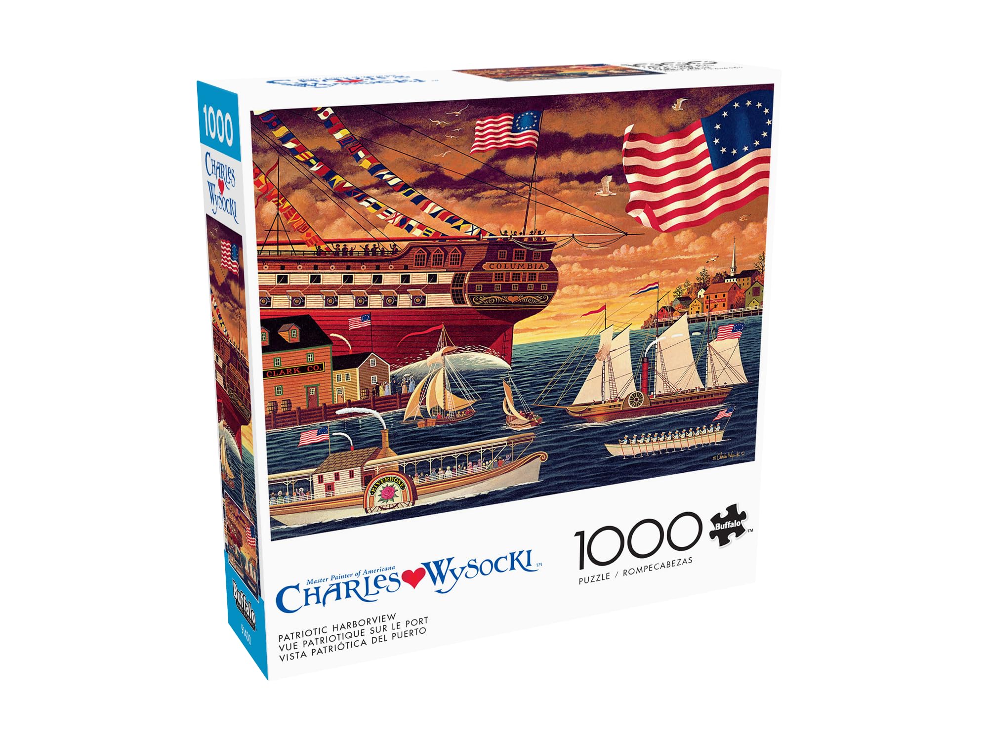 Buffalo Games – 1000 Piece Jigsaw Puzzle ​- Patriotic Harborview - Charles Wysocki Colorful Puzzle for Adults – Precision-Cut Pieces, Beautiful