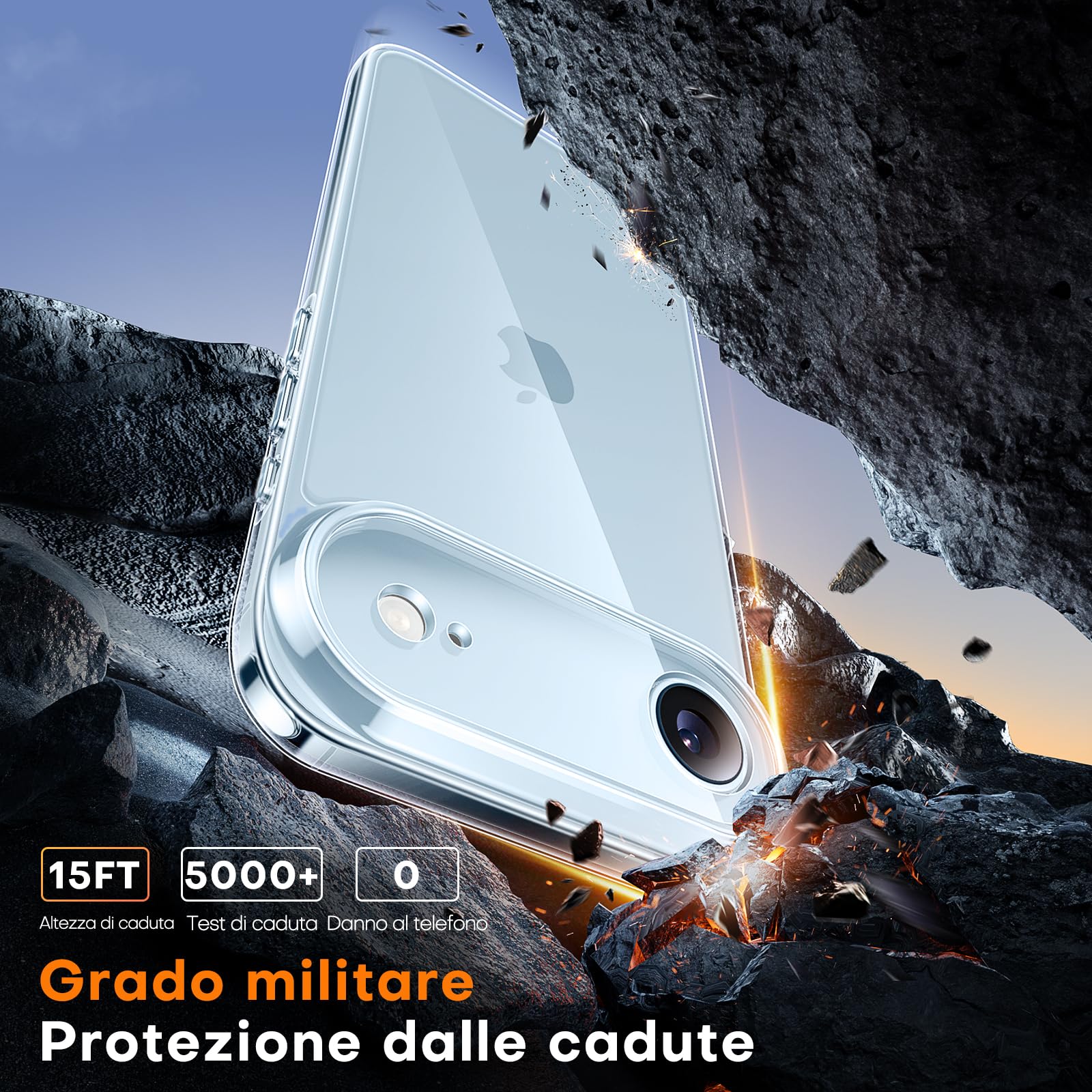 TAURI Cover per iPhone Air con Pellicola in Vetro Temperato,Protezione Completa della Fotocamera,Trasparente Custodia per Sottile Anticaduta - Trasparente