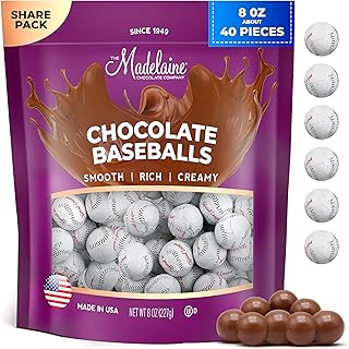 Madelaine Solid Premium Milk Chocolate Baseball Candy Party Favors Wrapped In Italian Foil (1/2 LB)
