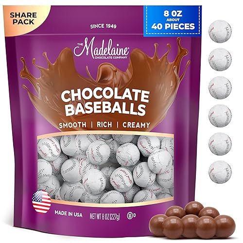 Madelaine - Caramelos de béisbol de chocolate con leche de primera calidad, envueltos en papel de aluminio italiano (1/2 libra)
