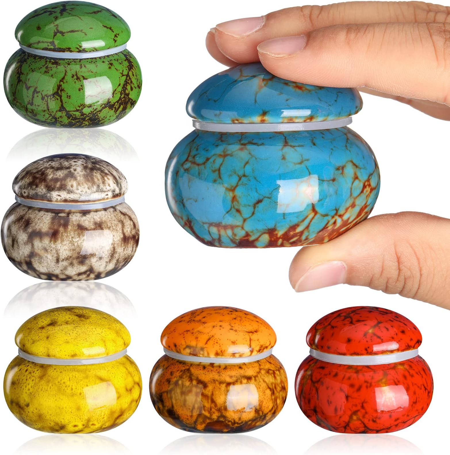 Bucherry 6 Pieces Ceramic Small Urn for Human Ashes Memorial Mini Keepsake Urns 1.6 Inch Baby Funeral Ash Container Beautiful Assorted Color Tiny Container for Pet Human Home Office Cremation Decor