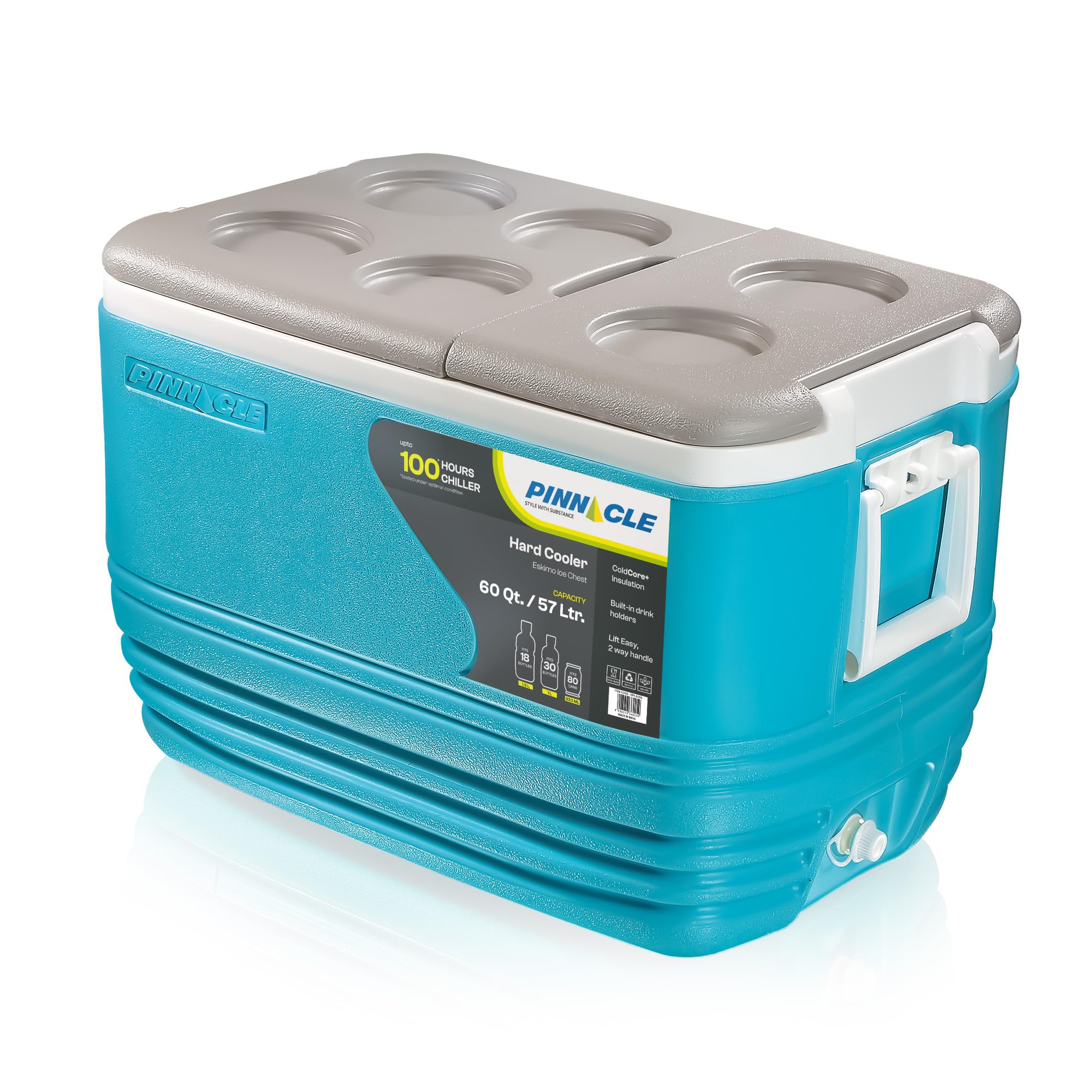 pinnacle Pinnacle's 57 ltrs Eskimo Hard Cooler : Holds Ice up to 100 Hours | Fits 75 cans| Leak-Proof, BPA-Free | Cup Holders | Tap for Easy Draining |Portable Ice Cooler for Travel & Parties (Hydra)-picture-20