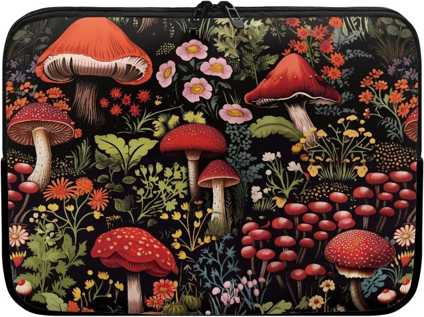 Mushroom Laptop Protective Sleeve for Women Men 15 inch Flower Computer Sleeve Neoprene Laptop Bag Lightweight Lap Top Case Suitable for Travel School Office Organizers Black