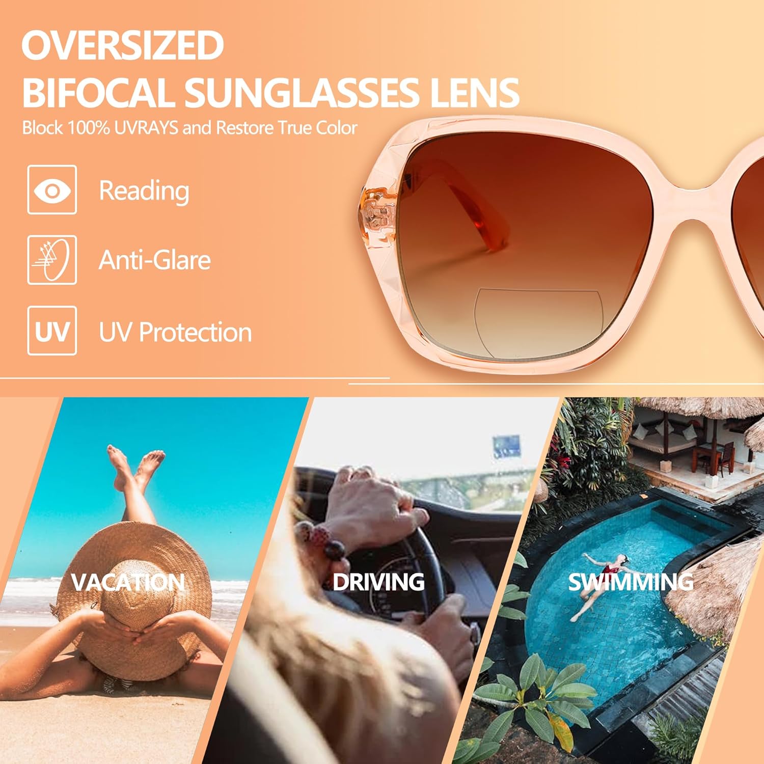 Oversized Bifocal Sunglasses For Women Classic Reading Sunglasses 3 Pack UV400 Sun Readers Glasses Metal Spring - Image 5