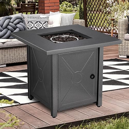 Miniatura 3 de Havato Mesa para hoguera de propano de 28 pulgadas, mesa de fogata de gas de 40,000 BTU con tapa segura, encendido automático, con rocas de lava,