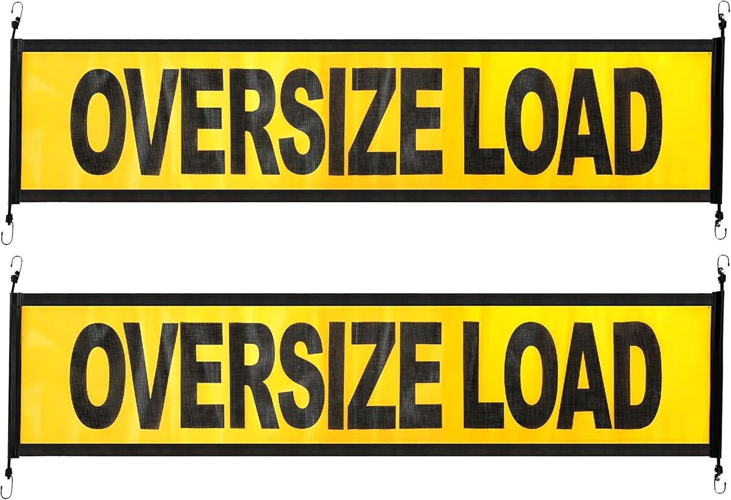 Oversize Load Signs for Trucks, 12 x 60 Inch Yellow Wide Load Warning Banners for Semi Trailers, Flatbeds, Durable Breathable Nylon Mesh with Bungee Cord Metal Hooks, 2 Pack