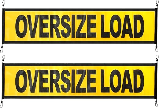 Oversize Load Sign, 18x84 Inch Yellow Nylon Mesh, Bungee Hooks, 2 Pack