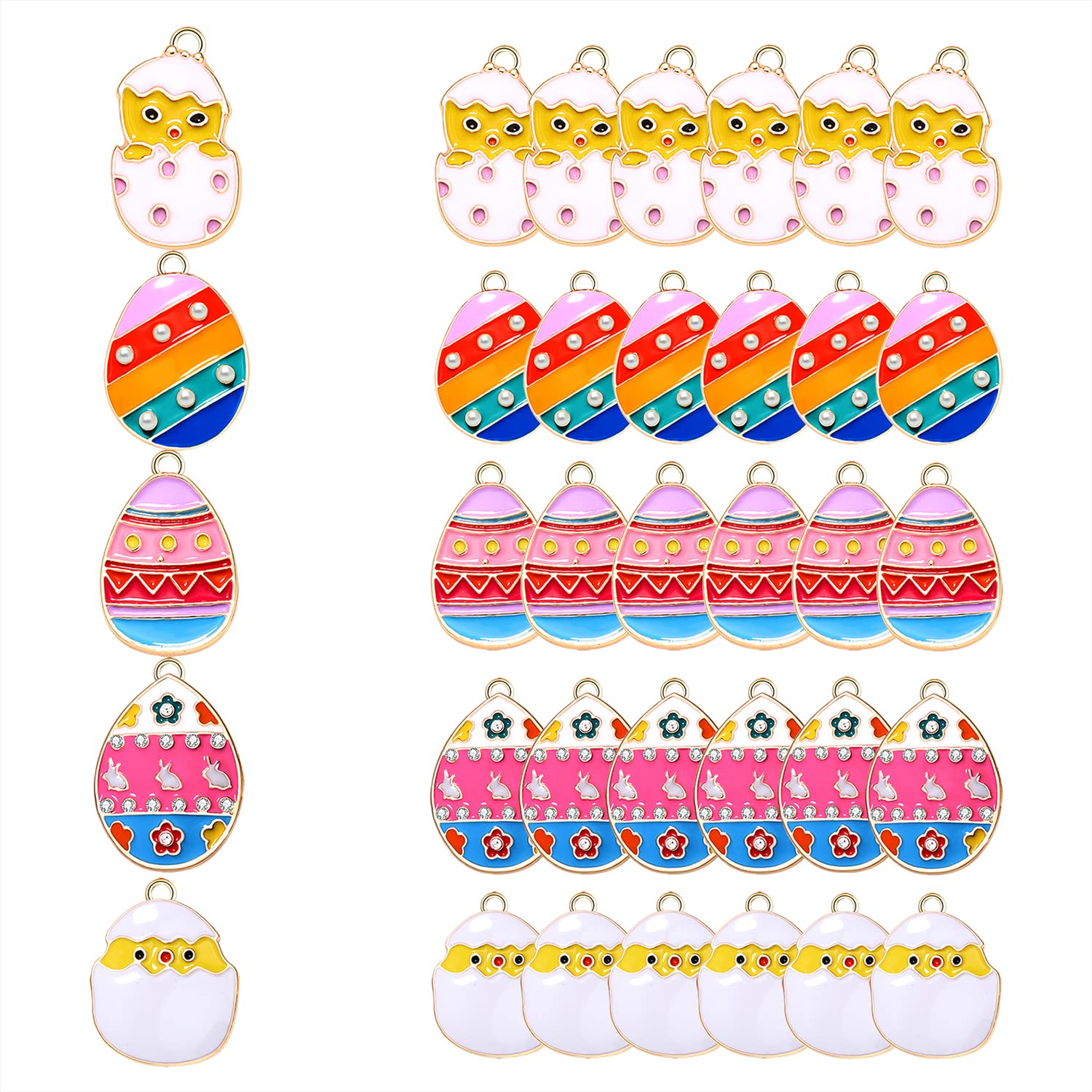 bsjell 30PCS Easter Charms Enamel Rhinestone Easter Egg Chick Charms for Jewelry Making Cute Colorful Pendants Charms for Necklace Bracelet Earrings DIY Crafts-picture-19