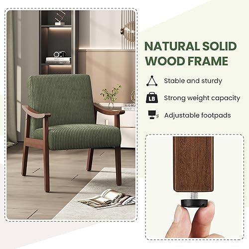 Miniatura 52 de Yaheetech Silla decorativa, silla de sala de estar de mediados de siglo, silla auxiliar moderna de tela de lino con respaldo alto para sala de