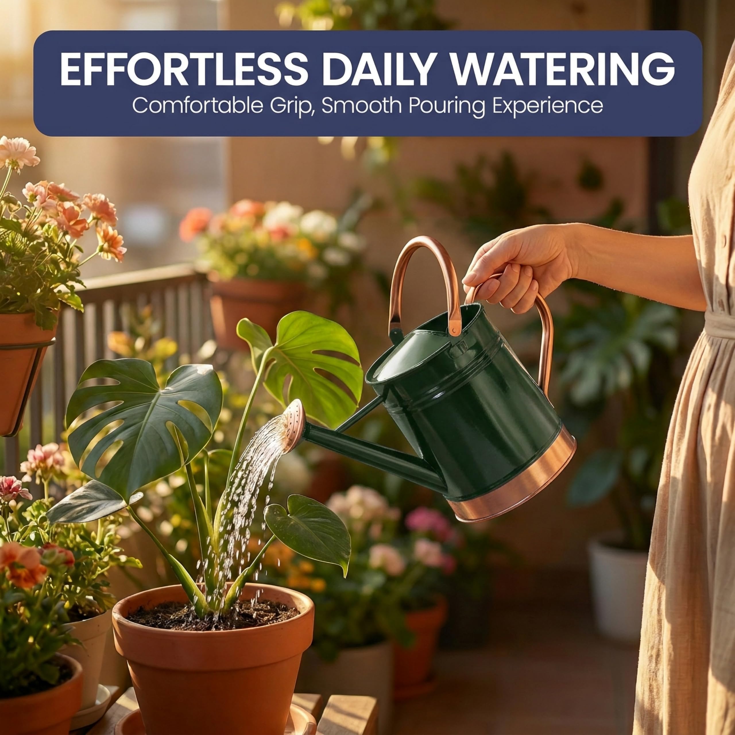 Gardenised Annaffiatoio in acciaio da 1 gallone con testa lunga di precisione per irrigazione controllata e doccia, ideale per piante da interno ed esterno, fiori e piante d'appartamento, verde