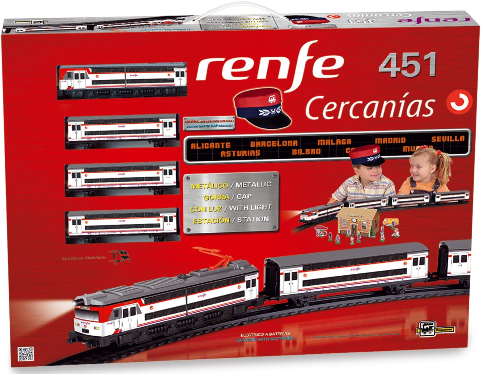 PEQUETREN Pequetren685 Classic Renfe Cercanias 451 Metallic Model Train with Light and Station Master Cap