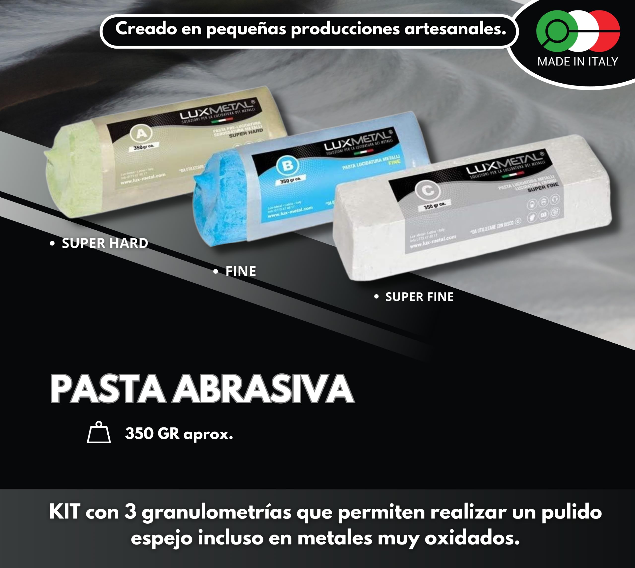 Kit 3 Disco de Pulido 200 mm 3 Pastas de pulir 350 g en Algodón con Resorte Discos para Pulir Aluminio Acero Inoxidable y otro Metales - Set Cobre y Latón con Rueda Esmeriladora