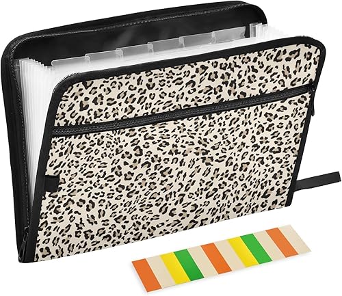 susiyo Carpeta de archivos expandible con estampado de animales de leopardo, 13 bolsillos, tamaño carta A4, tamaño carta