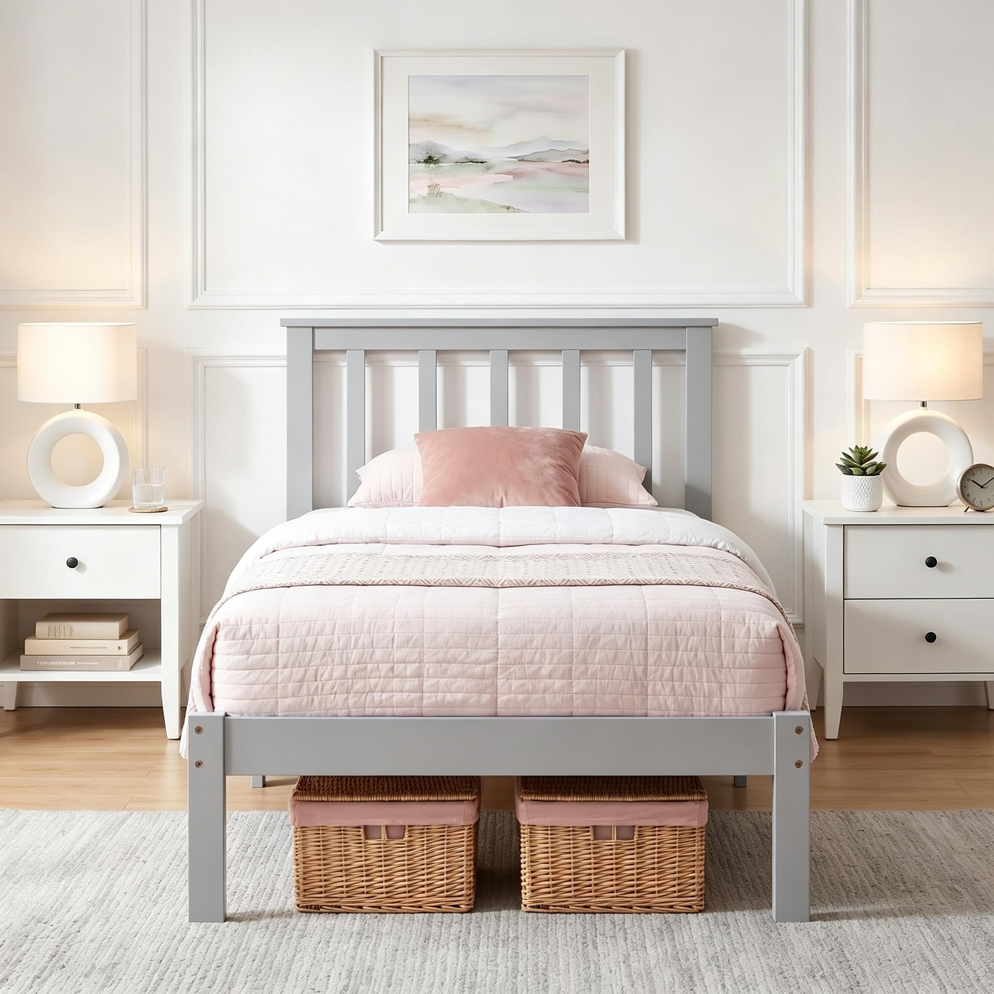 Panana Solid Pine Wood Single Bed Frame 3FT Wooden Bed for Adults, Kids, Teenager, Grey, 90 * 190cm — image 1